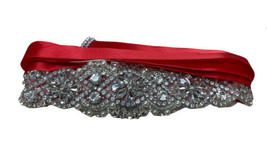 Bridal Wedding Dress Belts with Thin Rhinestone Beaded Pearls Applique Red - $14.99