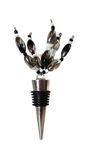 White, Black and Silver Glass Metal Beaded 5 Inch Wine Bottle Stopper Bo... - $3.91