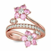 3Ct Round Cut Pink Diamond Flower Engagement Ring 14K Rose Gold Finish - £94.35 GBP