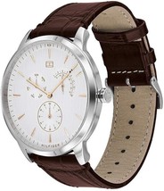 Tommy Hilfiger Herren Quarz Lederband weißes Zifferblatt 44 mm Uhr 1710389 - £82.04 GBP