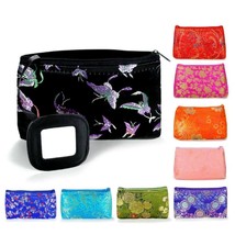 Silk Makeup Bag W Mirror Soft Travel Case Purse Brocade Fabric Choice Of Colors - £5.49 GBP