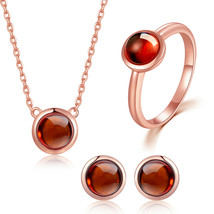 S925 Silver Jewelry Sets For Women 6mm 1.2ct 100% Natural Round Orange Red Garne - £74.02 GBP