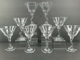 8 Libbey Z Stem Clear Martini Glasses Crooked Cocktail Cosmopolitan Glass Set - £30.88 GBP