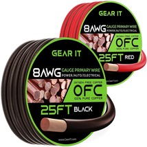 GearIT 8 Gauge Wire Oxygen Free Copper OFC (25ft Each- Black/Red Translucent) 8  - £76.29 GBP