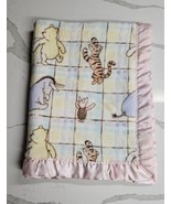 Classic Winnie The Pooh &amp; Friends Fleece Plaid Pink Baby Blanket Satin T... - £31.15 GBP