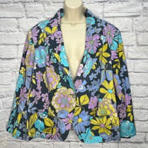 April Why Not Vintage Floral Blazer Size 2X Blue Tropical One Button Womens - £29.54 GBP