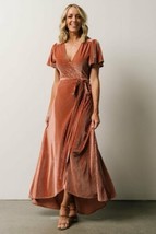 Baltic Born Velvet Wrap Dress Copper Rust Brown Boho Bridesmaid Wedding Sz Med - £49.38 GBP