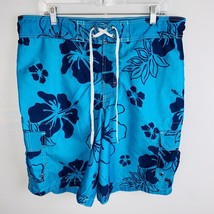 Merona Mens Large L Blue Tones Hawaiian Floral Print Swim Trunks - £8.55 GBP