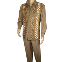 Men Silversilk 2pc Fancy walking leisure suit Italian woven knits 14010 Taupe image 8