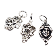 Triple Goddess Maiden Mother Crone Pagan Wicca 3 Charm Set 925 Sterling Silver - £16.45 GBP