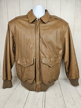 Vintage Pelle Mens Leather Bomber Jacket Size M Tan Zip Up Lined Made In... - $44.09