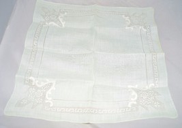 Vintage Light Green Colored Embroidered Flower Cotton Handkerchief - $7.84