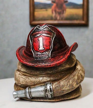 Rustic Fire Fighter Station 1 Fireman Hat And Hose Money Coin Savings Piggy Bank - £21.98 GBP