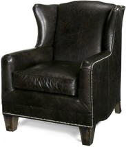 Accent Chair Occasional Library Tapered Legs Ebony Black Leather Poly Fiber - £3,843.63 GBP