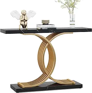 Faux Marble Console Table With Geometric Frame, 40 Inch Entryway Sofa Ta... - $322.99