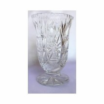 Vintaqge Cut Pressed Crystal Round Base Star Sunburst Stem VASE - £13.18 GBP