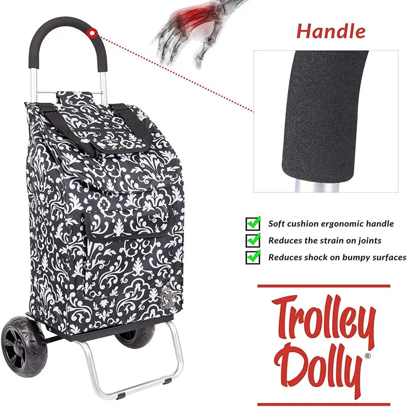 Dolly, Foldable Shopping cart for Groceries with Wheels, Removable Bag and Rolli - £145.44 GBP