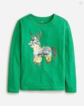 New Crewcuts Girl Green Sequin Reindeer Long Sleeve Crew Cotton T-shirt 8 10 12 - £12.78 GBP