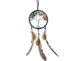 Tree of Life Large Dream Catcher Chakra Chip Stone Natural Feather Dangle Hangin - $24.74