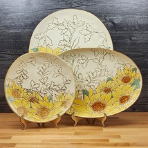 Gilded Sunflower Plate Platters Set of 3 Decorative Embossed by Blue Sky - £41.09 GBP