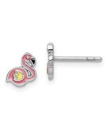Flamingo Children Earrings Sterling Silver Rhodium-plated Polished Enameled - $37.22