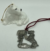 Vintage Seagull Pewter Christmas Ornament Scotty Dog At Mailbox 1990 &amp; Ceramic 1 - £12.86 GBP