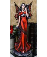 Butterfly Winged Elf Fairy In Red Evening Gown With Midnight Dragon Figu... - $66.99
