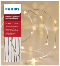 Philips 30ct Christmas Battery Oper. LED String Fairy Dewdrop Lights Warm White - £3.98 GBP