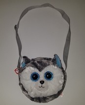 Ty Slush Husky Dog 7" Beanie Boo Plush Bag Purse Gray Blue Eyes Stuffed Toy SOFT - $11.83