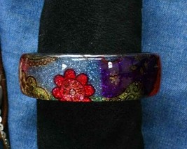 Elegant Multi-color Flowers Glitter Acrylic Bangle Bracelet 1990s vintage-
sh... - £11.95 GBP