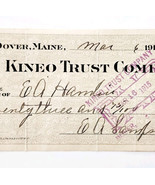 1915 Kineo Trust Company Bank Check E.A. Sampson Dover Maine Signed 7038... - $28.05 CAD