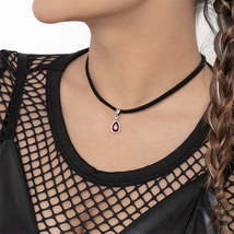 Red Crystal &amp; Silver-Plated Drop Pendant Necklace - £10.38 GBP