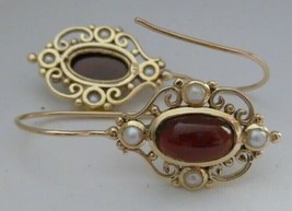 2.00Ct Oval Cut Red Garnet Drop &amp; Dangle Earrings 14K Yellow Gold Plated - £127.22 GBP