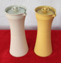 Vintage Tupperware Almond &amp; Gold Vinegar &amp; Oil Cruet Set 1246-18 w/ lids... - $11.87