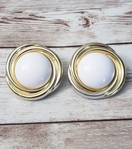 Vintage Clip On Earrings Extra Large White Circle with Gold Tone Halo Statement - £11.98 GBP