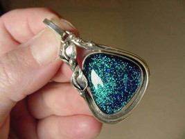 (#D-209) Dichroic Fused Glass Pendant Silver Jewelry Blue Bling - £63.00 GBP