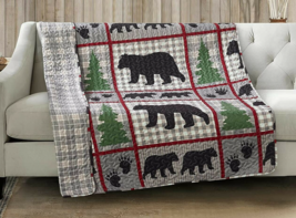 Bear Paw Pines Plaid Reversible Soft Quilted Throw Blanket 50x60 size