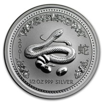 2001 Australia 50 Centesimi Serie 1 Lunar Anno Di The Snake 1/2 OZ Argen... - £43.02 GBP