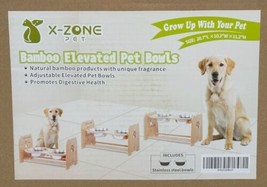 X-Zone Large Bamboo Raised Adjustable Elevated Stand with 2 Bowls for Dogs Cats - £11.55 GBP