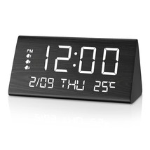 Digital Alarm Clock, With Wooden Electronic Led Time Display, 3 Alarm Se... - $44.99