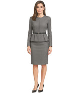 Royal Queen Letizia of Spain Style Grey Peplum Blazer &amp; Pencil Skirt Co-... - $3,313.17 MXN
