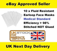10 Pack Face Masks Coverings UK Stock Next Day Type 2R or 3Ply Earloop Mask - $123.31 MXN+