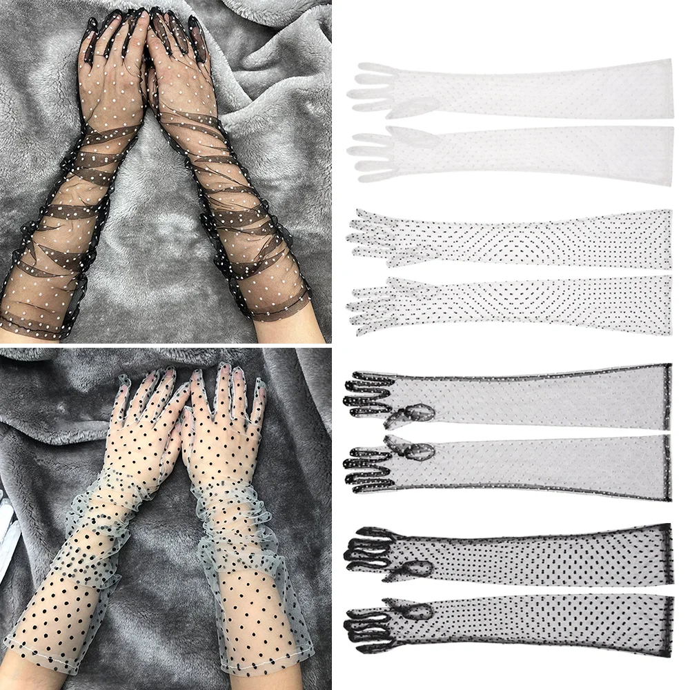 Women Sunscreen Gloves Elegant Ladies Long Tulle Gloves Stretchy Lace Full - $11.41+