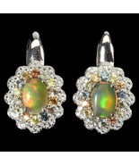 Unheated Fire Opal Sapphire White Topaz 925 Sterling Silver Earrings - $74.89 CAD