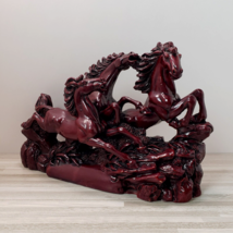 Asian Zing 3 Galloping Horses 7&quot; x 10&quot; Burgundy Soapstone Figurine Sculpture - £25.54 GBP