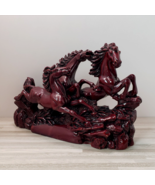 Asian Zing 3 Galloping Horses 7&quot; x 10&quot; Burgundy Soapstone Figurine Sculp... - £26.38 GBP