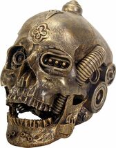 Ebros 6.5 Inch Gold Colored Open Mouthed Machine Skull Head Figurine Decor - $35.99