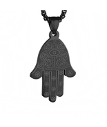 Stainless Steel Egyptian Eye Fatima Hamsa Hand Pendant Necklace Success ... - €33,41 EUR