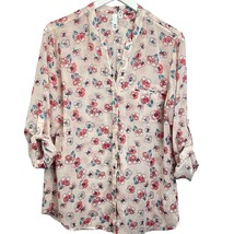 KUT From The Kloth Floral Tops Pink Size L Button Up Roll Tab Long Sleeve Blouse - £19.50 GBP