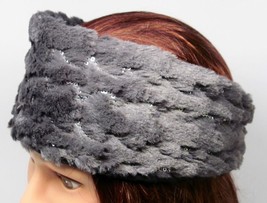 Womens Fur Headband Ski Ear Muff Head Warmer Sequined Gray One Size - £7.89 GBP